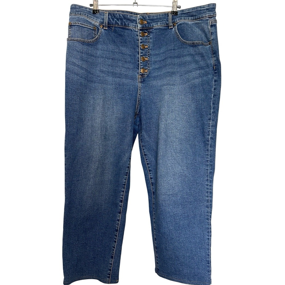 Talbots Jeans Womens 18 Blue Everyday Relaxed High Rise Button Fly Denim Crop